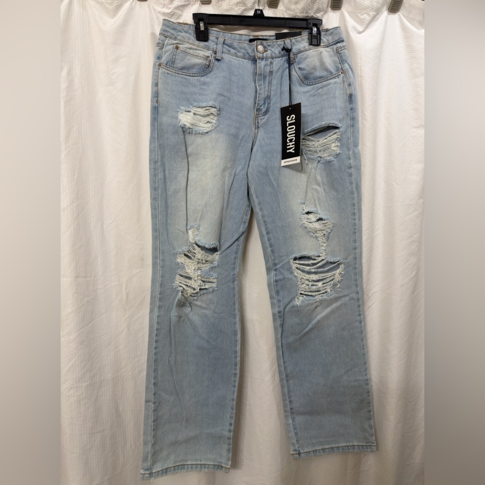 Distressed Slouchy Women's Trendy Low Rise‎ Light Blue Denim Jeans Sz 32x29 NWT